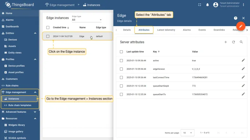 Edge instances section showing the selected Edge