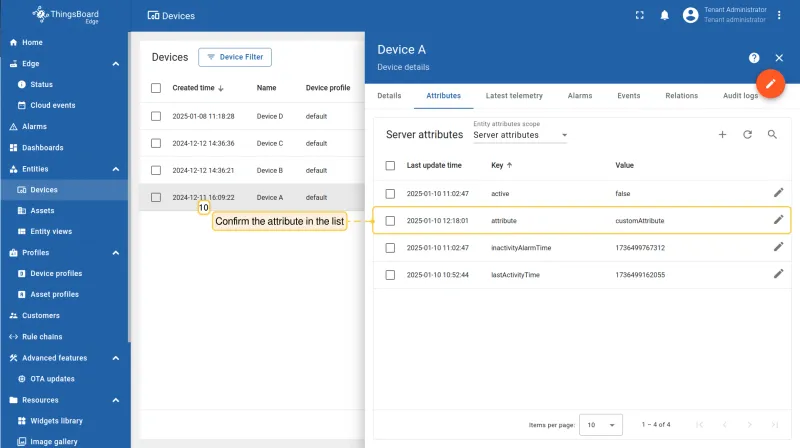 Attribute added and visible in the attributes list