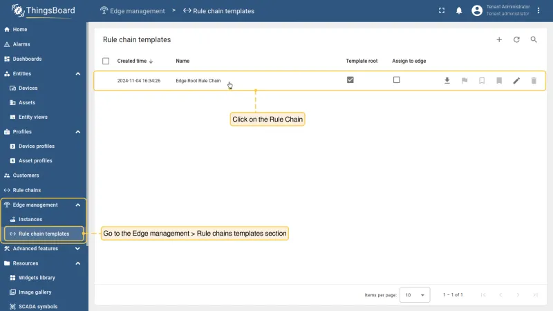 Rule chain templates section in Edge management