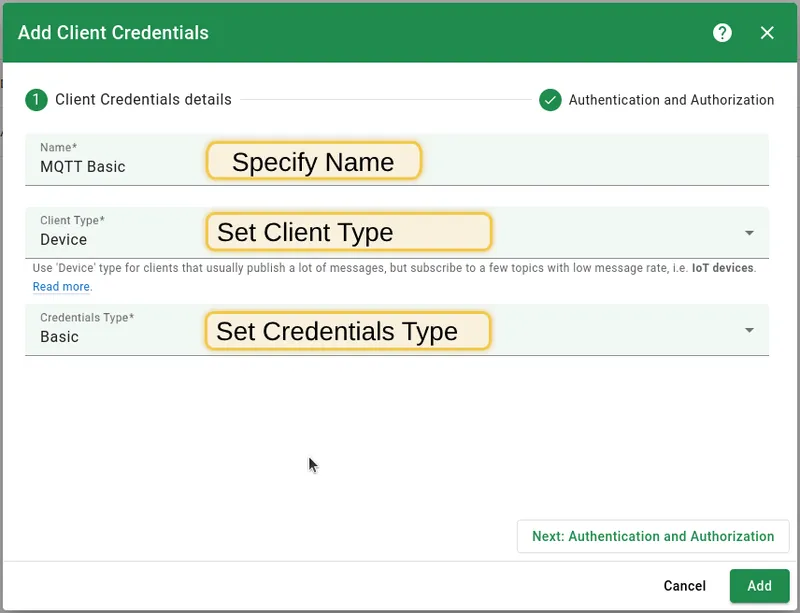 Fill in Name and Credentials Type