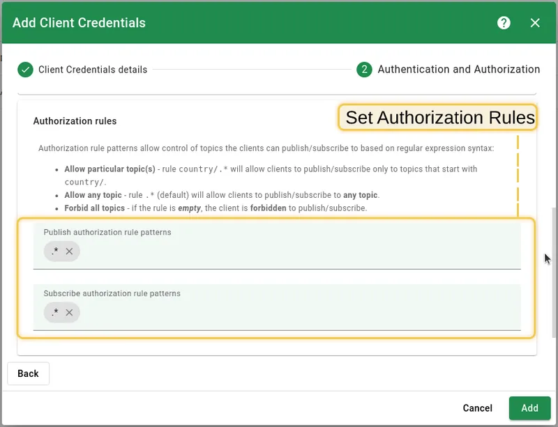 Set Authorization rules