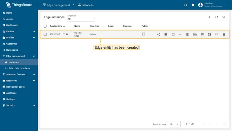 New Edge instance appearing in the Instances list
