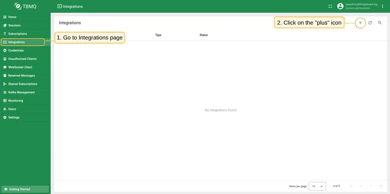 Navigate to Integrations page and click the plus icon