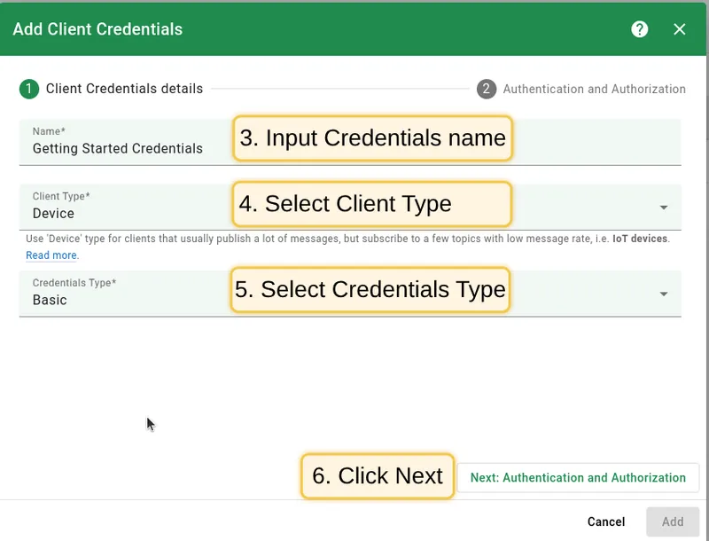 Enter credentials name