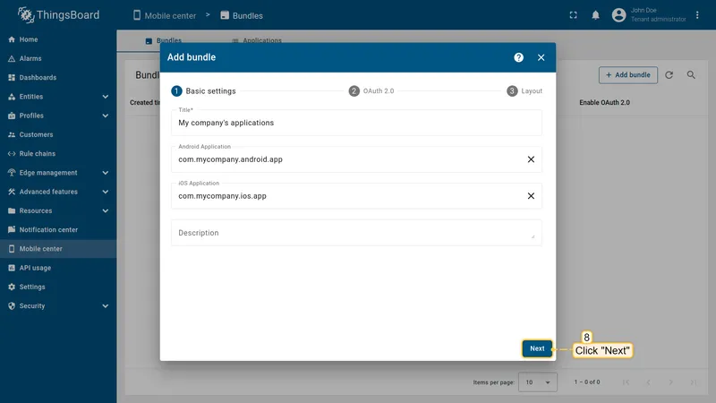 Click Next after configuring applications