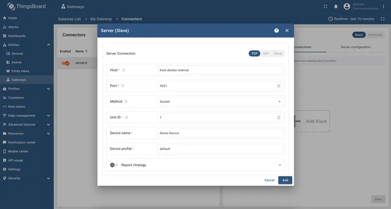 Fill in slave connection fields