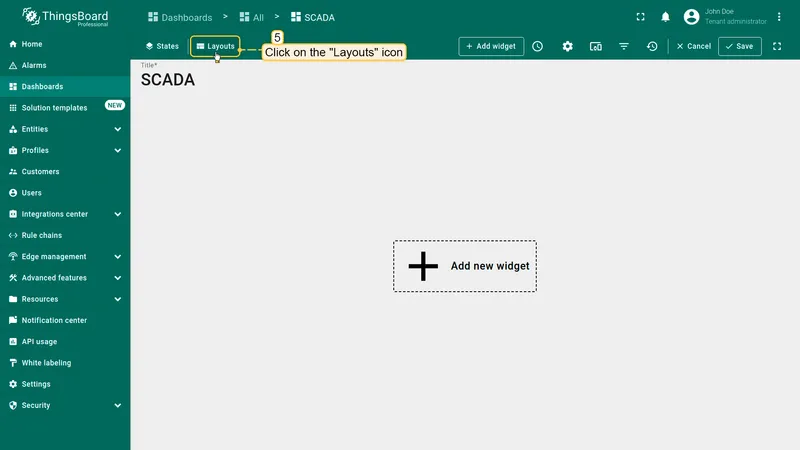 Dashboard in edit mode