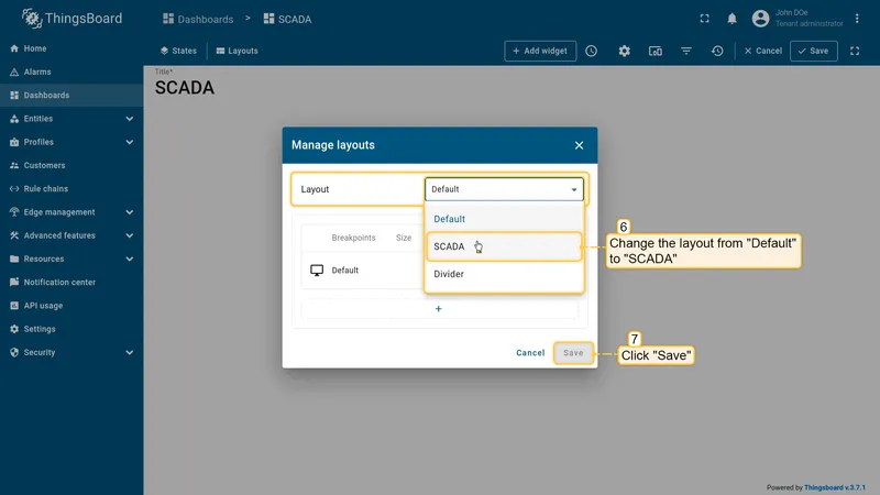 Manage layouts dialog