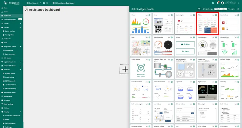 Add Widget — select Tables