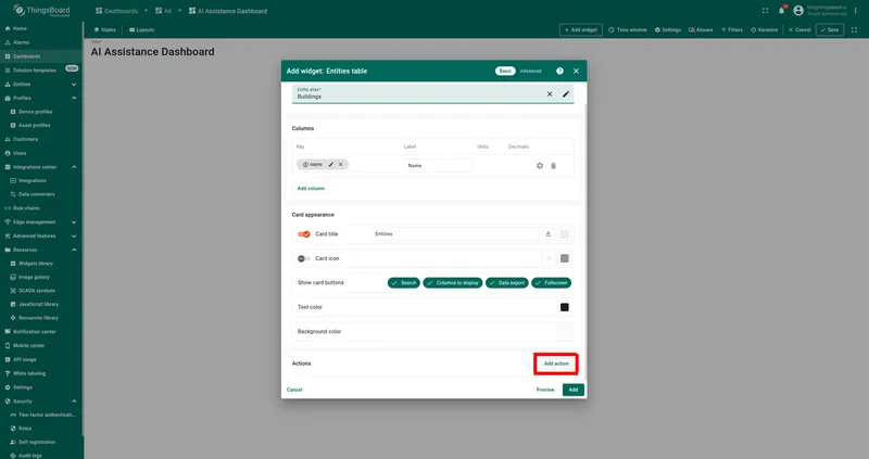 Set entity alias and add an action