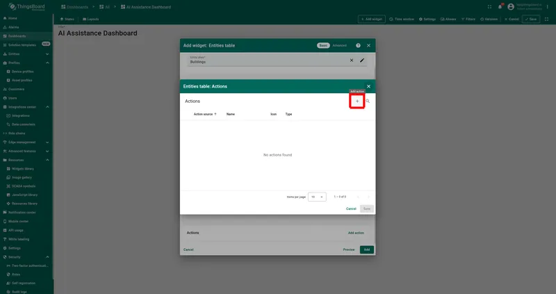 Add new action dialog