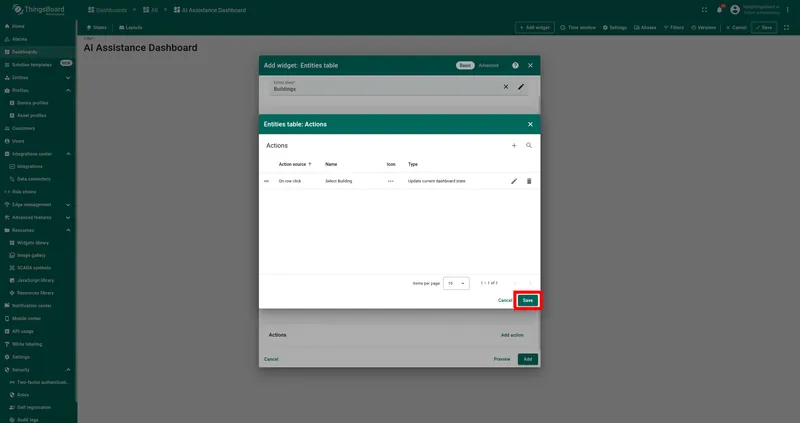 Action saved and listed