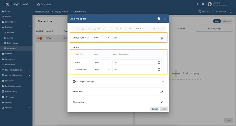 Provide Device node, Device name and Profile name