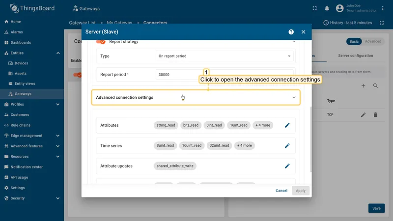 Click on the Advanced connection settings subsection to open it