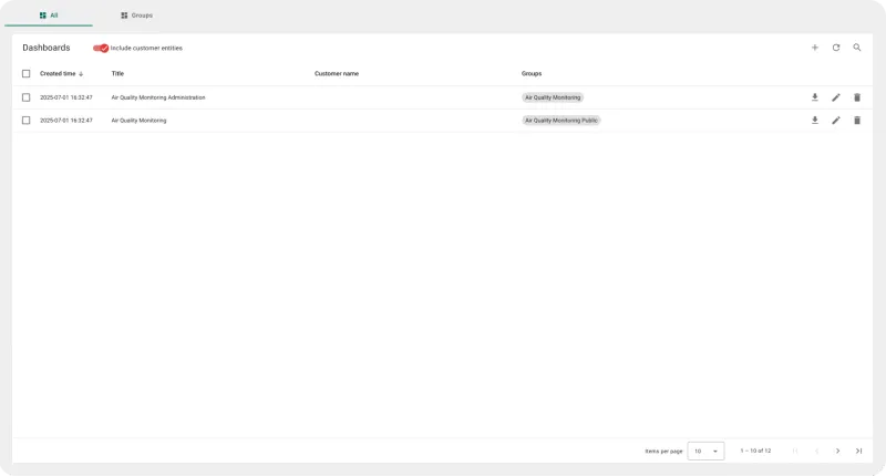 Historical air quality data charts with configurable time ranges