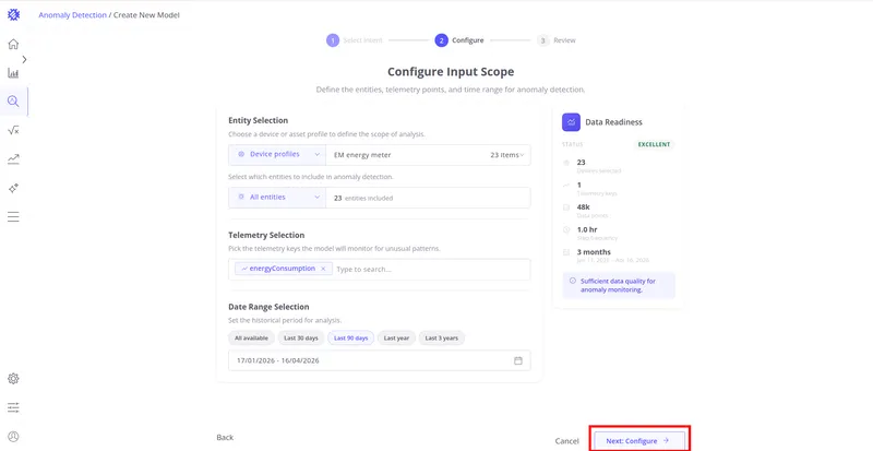 Configure step with the Next: Configure button highlighted