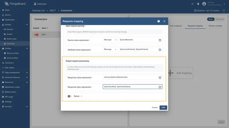 Configure response topic and value expression
