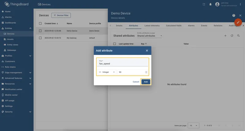 Add fan_speed shared attribute set to 90