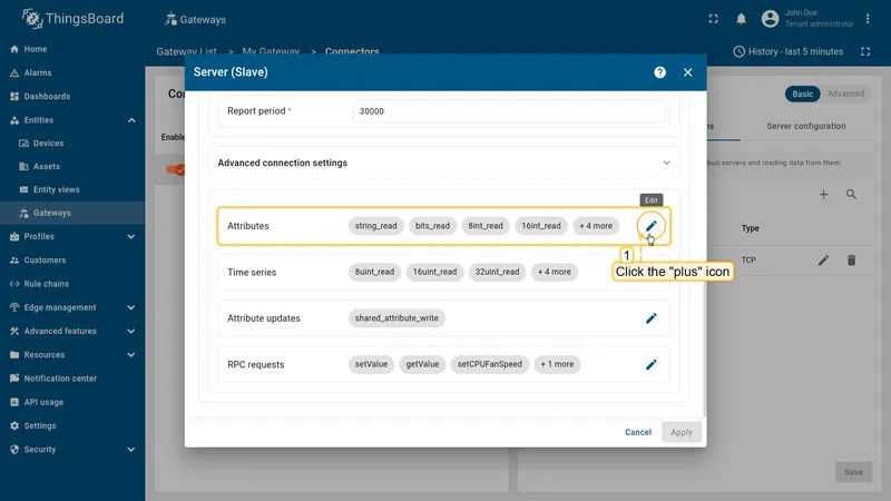 Click on pencil icon in the Attributes or Time series section