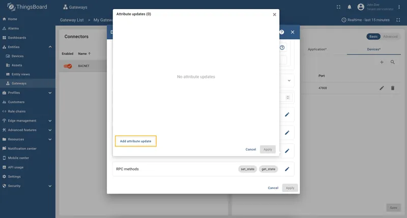 Click Add attribute update