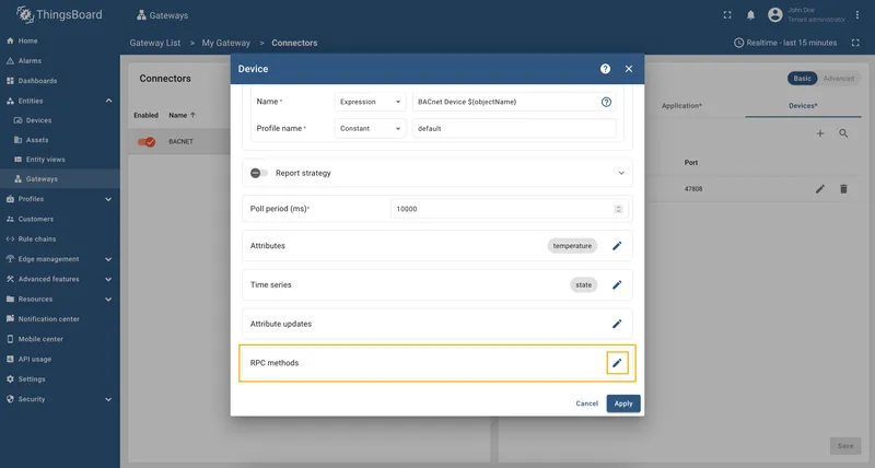 Open RPC methods section