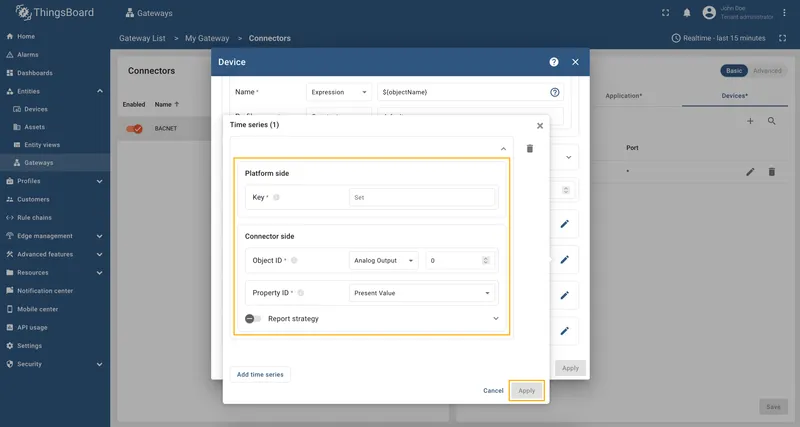 Configure the time series key