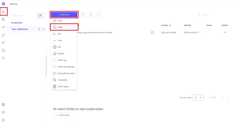 Create view — select Table