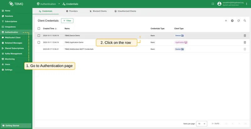 Go to Credentials page, click on the row and click Edit