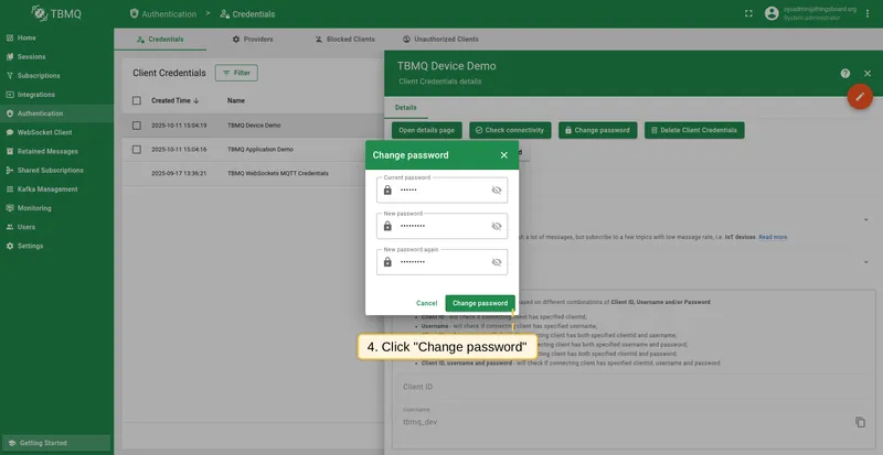 Enter current password, set a new one and click Change password