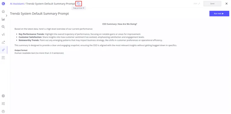 Prompt content with Copy prompt ID button in the upper-right corner