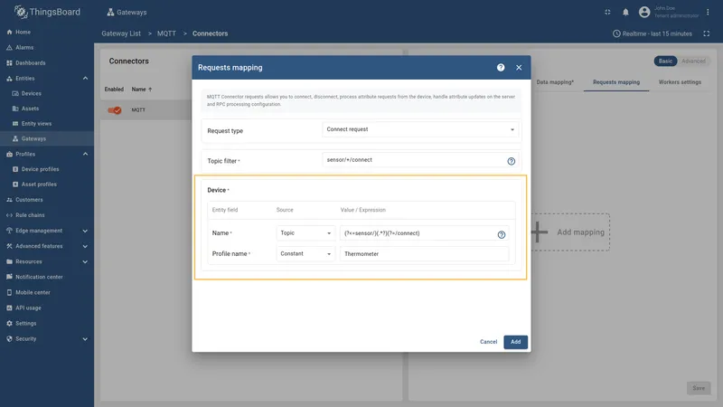 Configure Name from Topic using regex