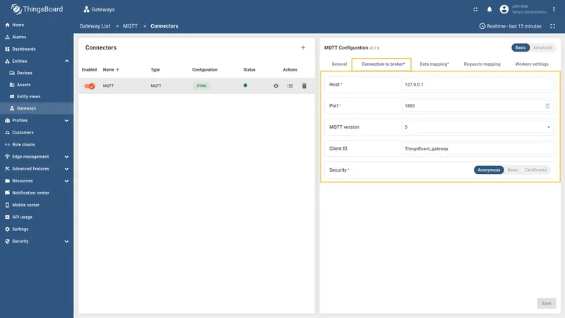 Connection to broker settings