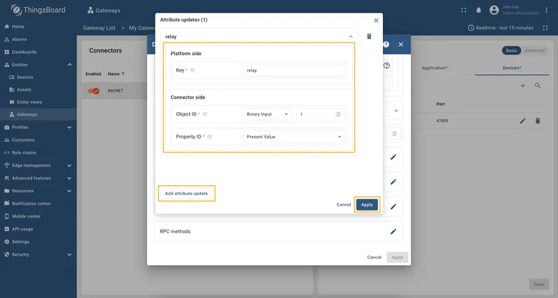 Click Add attribute update