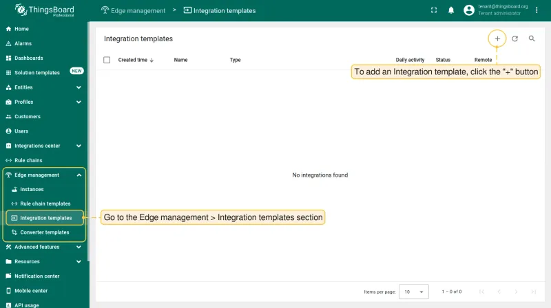 Integration templates — click Add and select TCP type