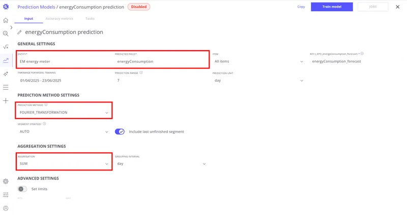 Configure prediction model settings