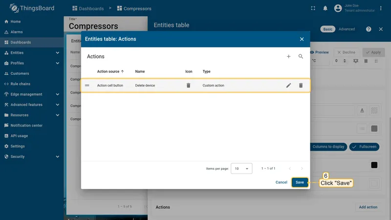 Select custom action type