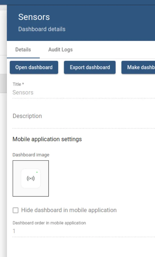 Dashboard details edit form