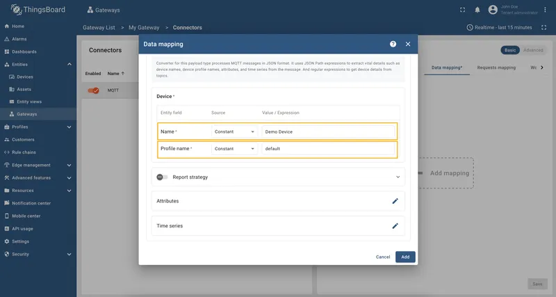 Configure Device name and Profile name as Constant