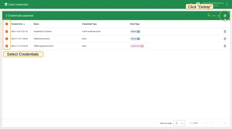 Select multiple credentials and click Delete in the top right corner