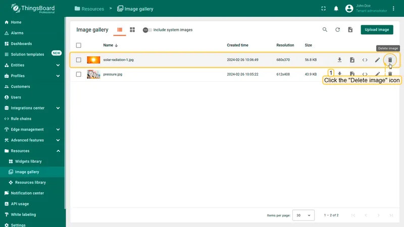 Click delete icon in list view