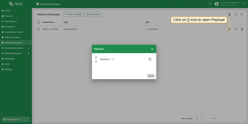 Click on the button Payload, represented by icon braces