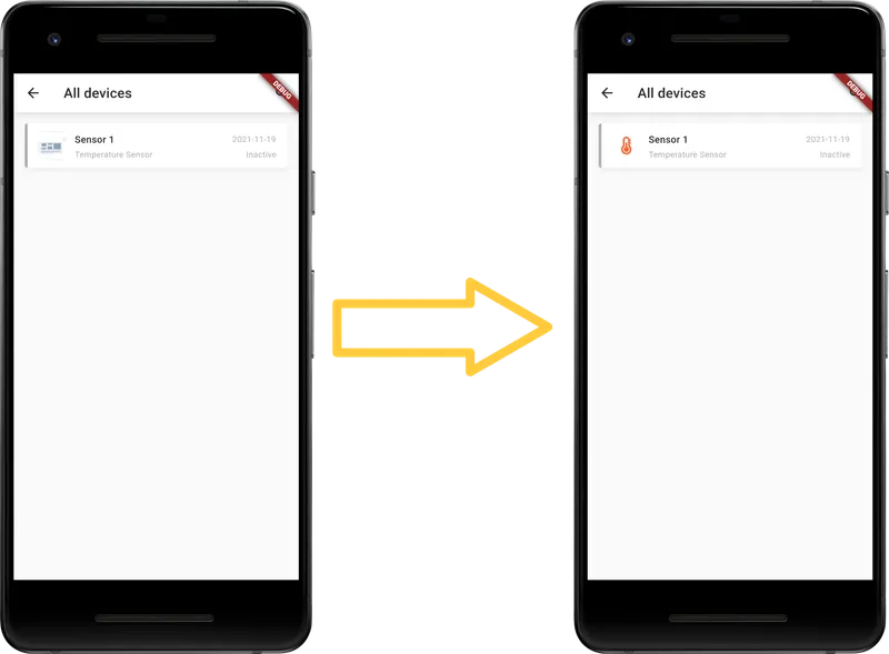 Device icon in mobile app