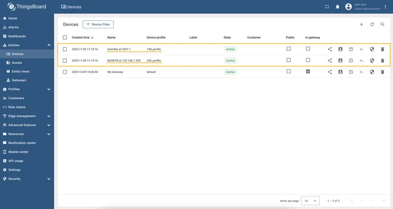 Device created with dynamic name and profile