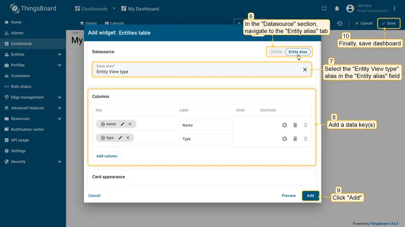 Entity view type configured