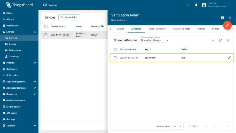 Ventilation Relay device attributes confirming powerState