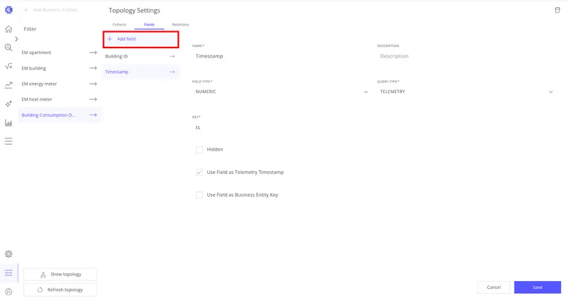 Click Add field to add a telemetry field