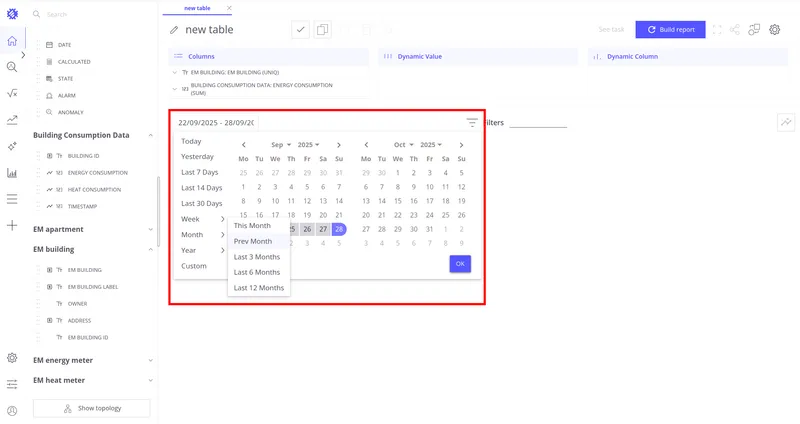Select a date range with data
