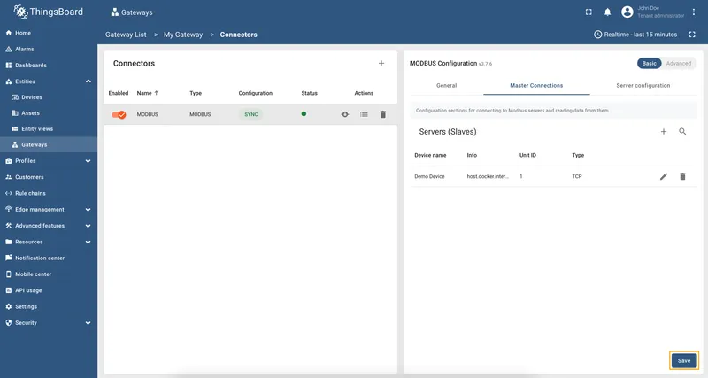 Save Modbus configuration