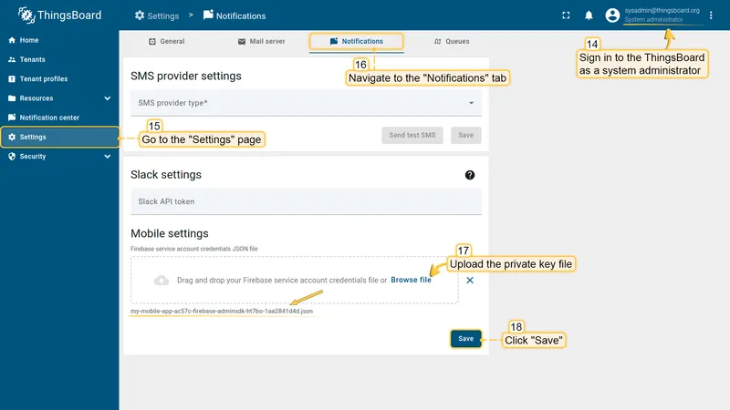 Upload private key to ThingsBoard