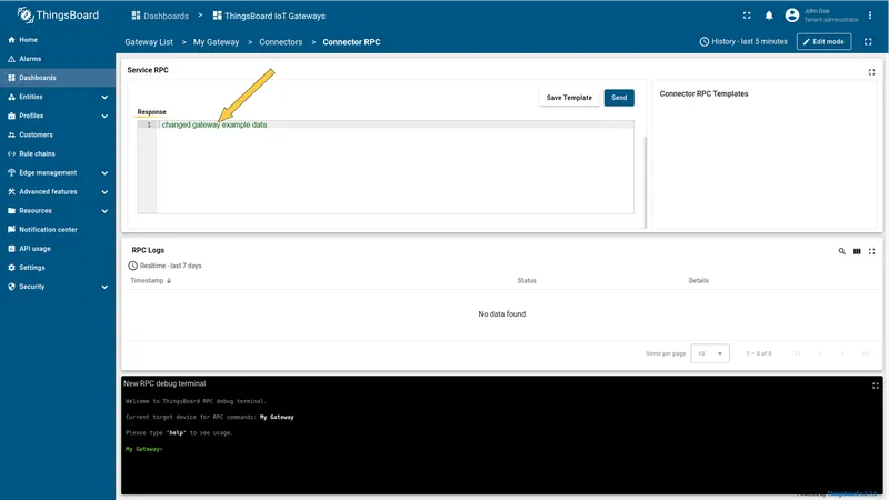 RPC response showing the previously written data